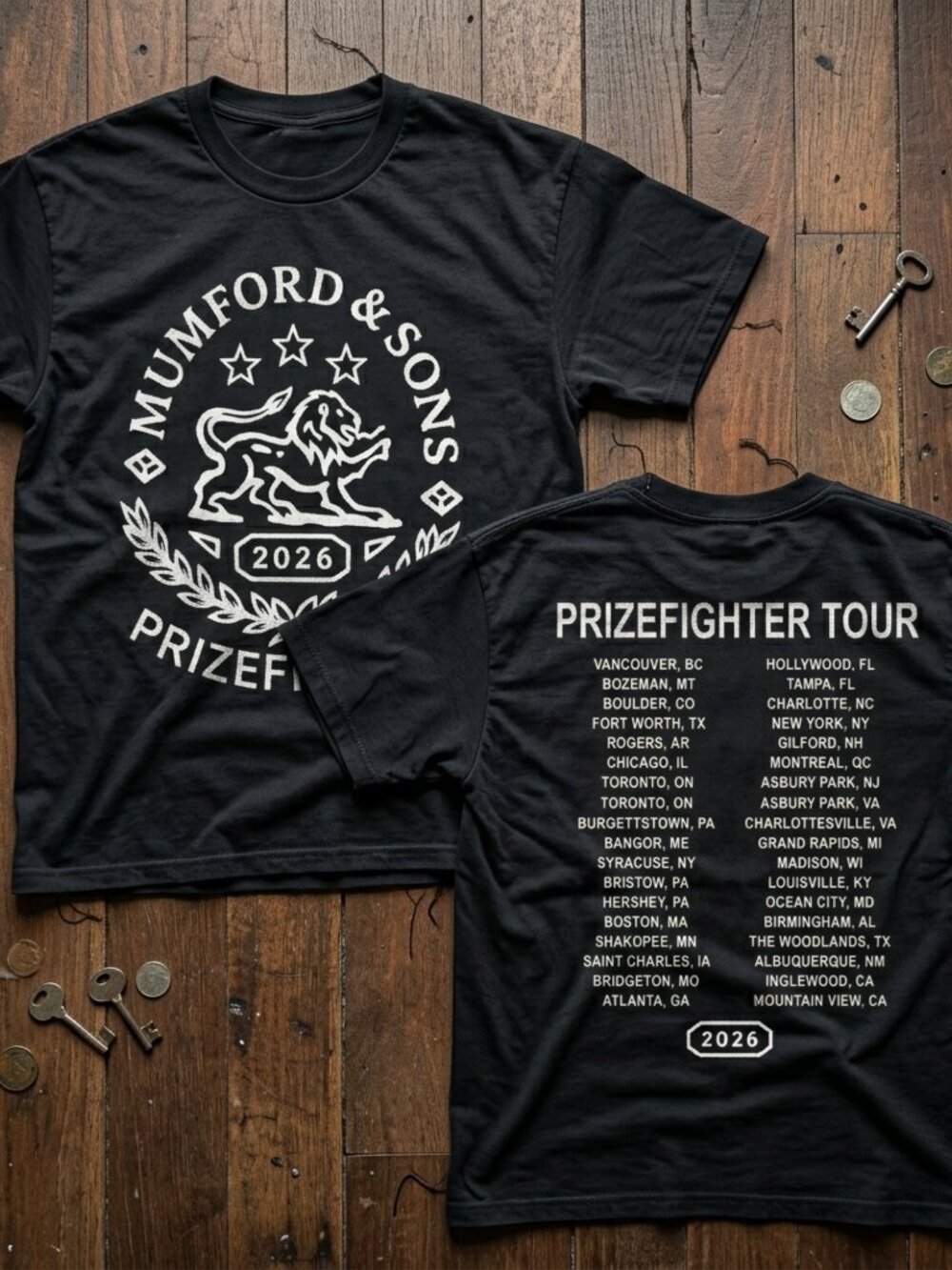 Mumford & Son Prizefighter Tour 2026 Shirt Two Sided Concert Band Tee